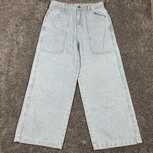 High-Rise Wide Leg Stripe Jeans - Light Blue/White